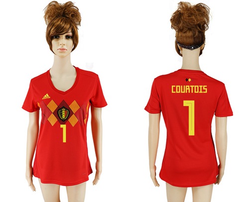 Women's Belgium #1 Courtois Red Home Soccer Country Jersey - Click Image to Close
